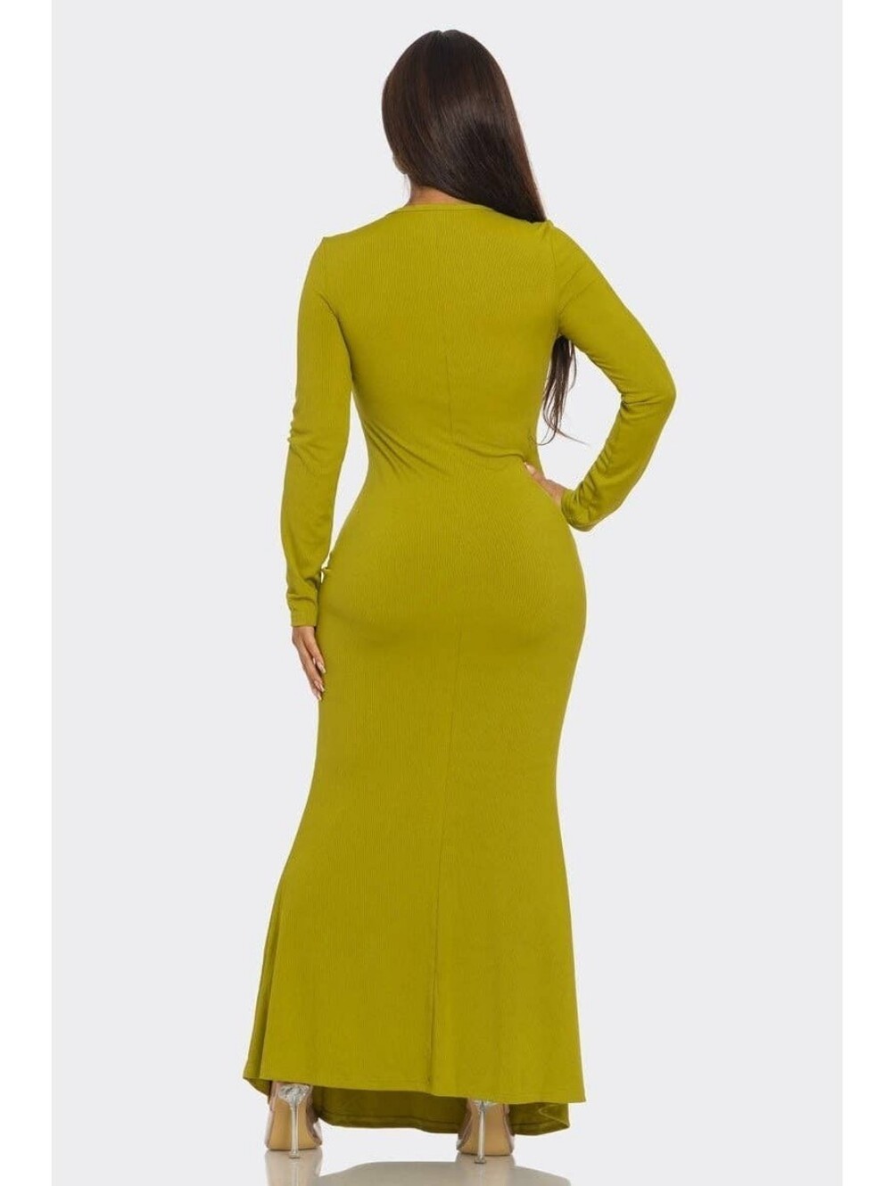 Sculpted Olive Green Long Sleeve Maxi Dress - Picture 2 of 2